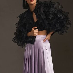 Eva Franco Women’s Black Ruffled Organza Bomber Jacket Size 4P